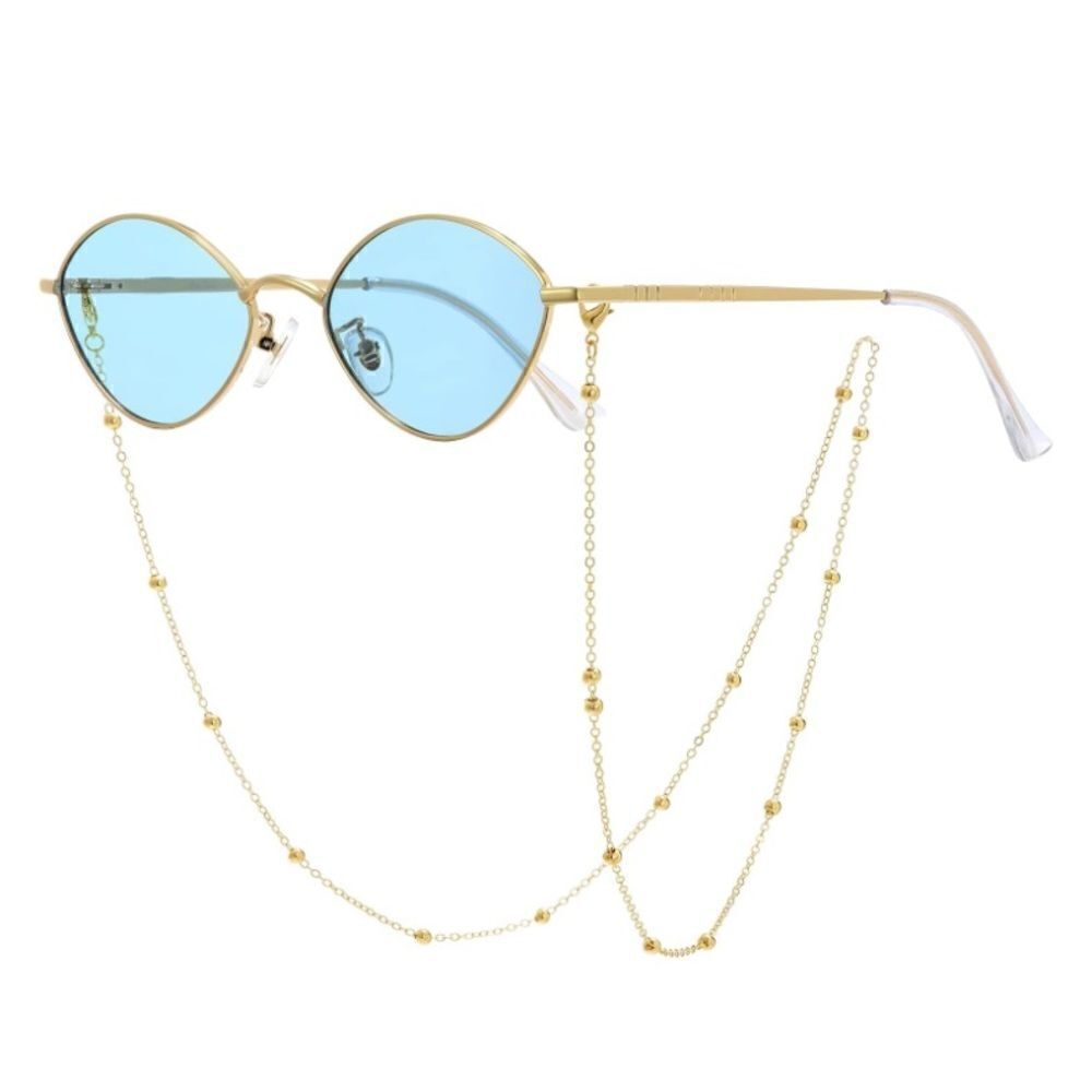 Small Frame Retro Sunnies with Chain Blue Lens - Picture 2 of 4